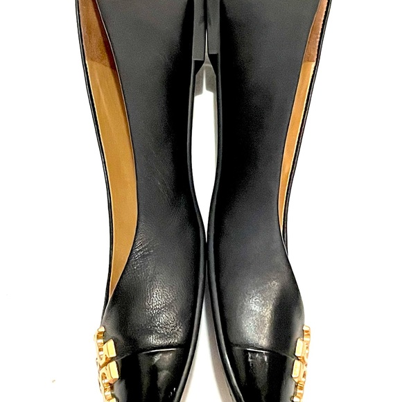 TORY BURCH Everly Cap Toe Ballet Flats 8 Leather Black - Picture 5 of 10